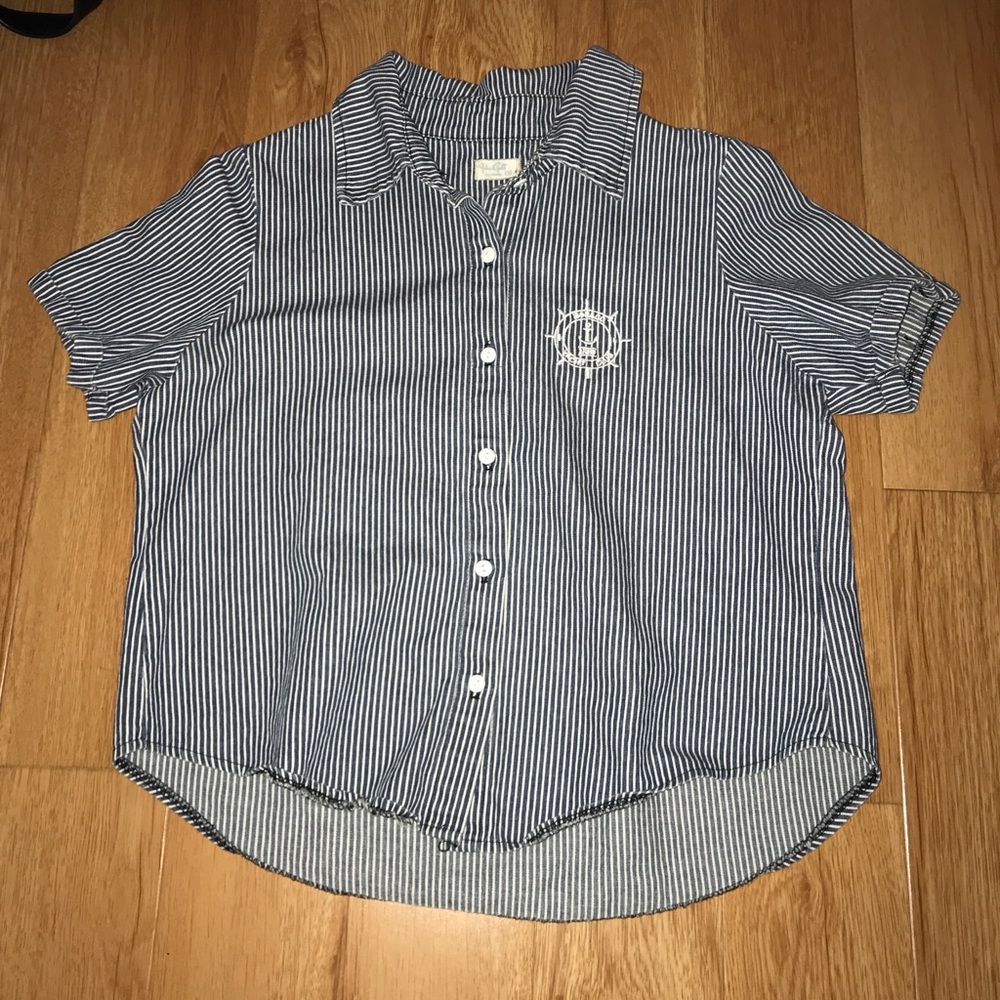 Brandy Melville blue & white striped Peyton top